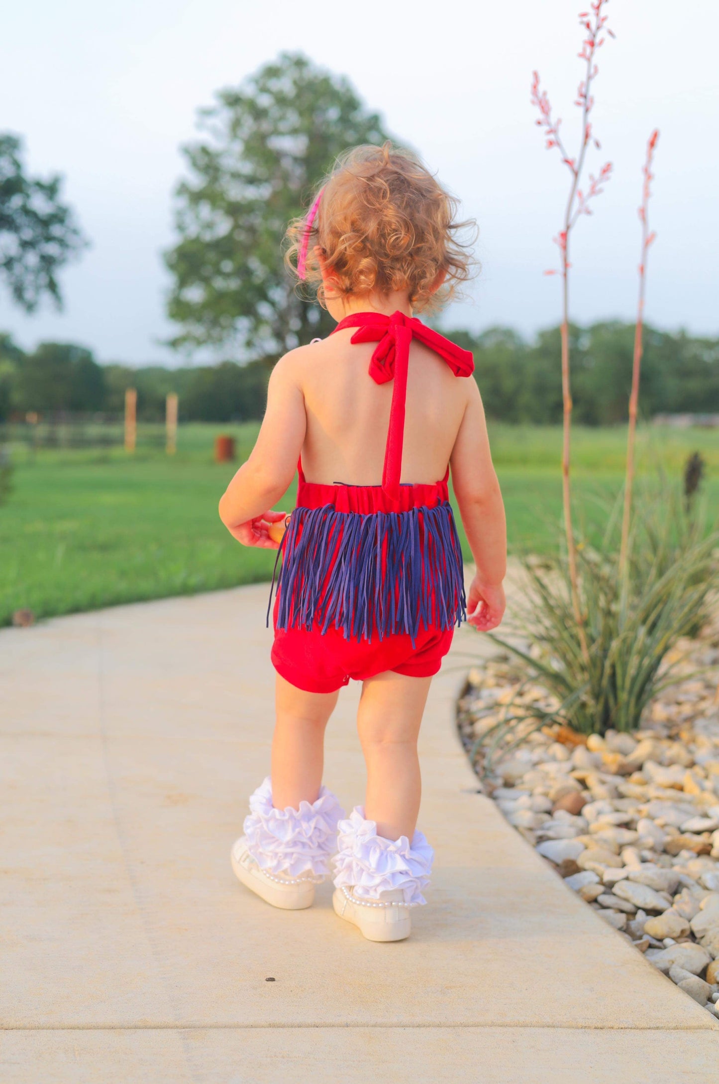 Suede-like USA Fringe Romper (FINAL SALE)