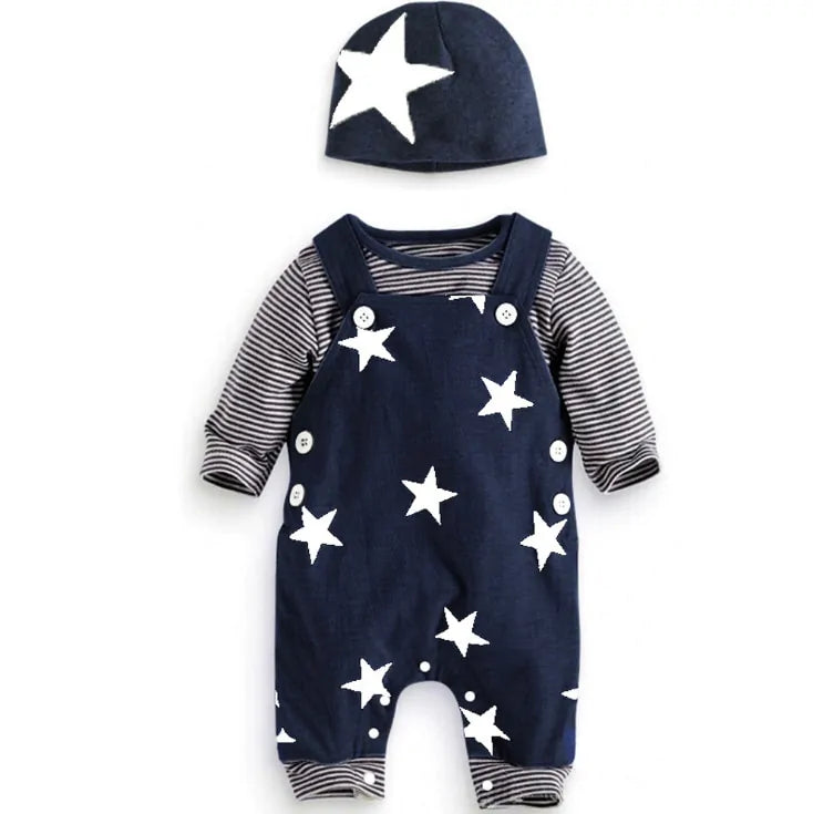 Newborn Baby Boy Clothes  Long Sleeve Tops + Suspender Pants + Hat